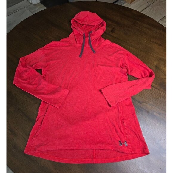 Under Armour Red Long Sleeve HeatGear Hoodie M Loose Fit Lightweight Comfortable - Picture 1 of 8